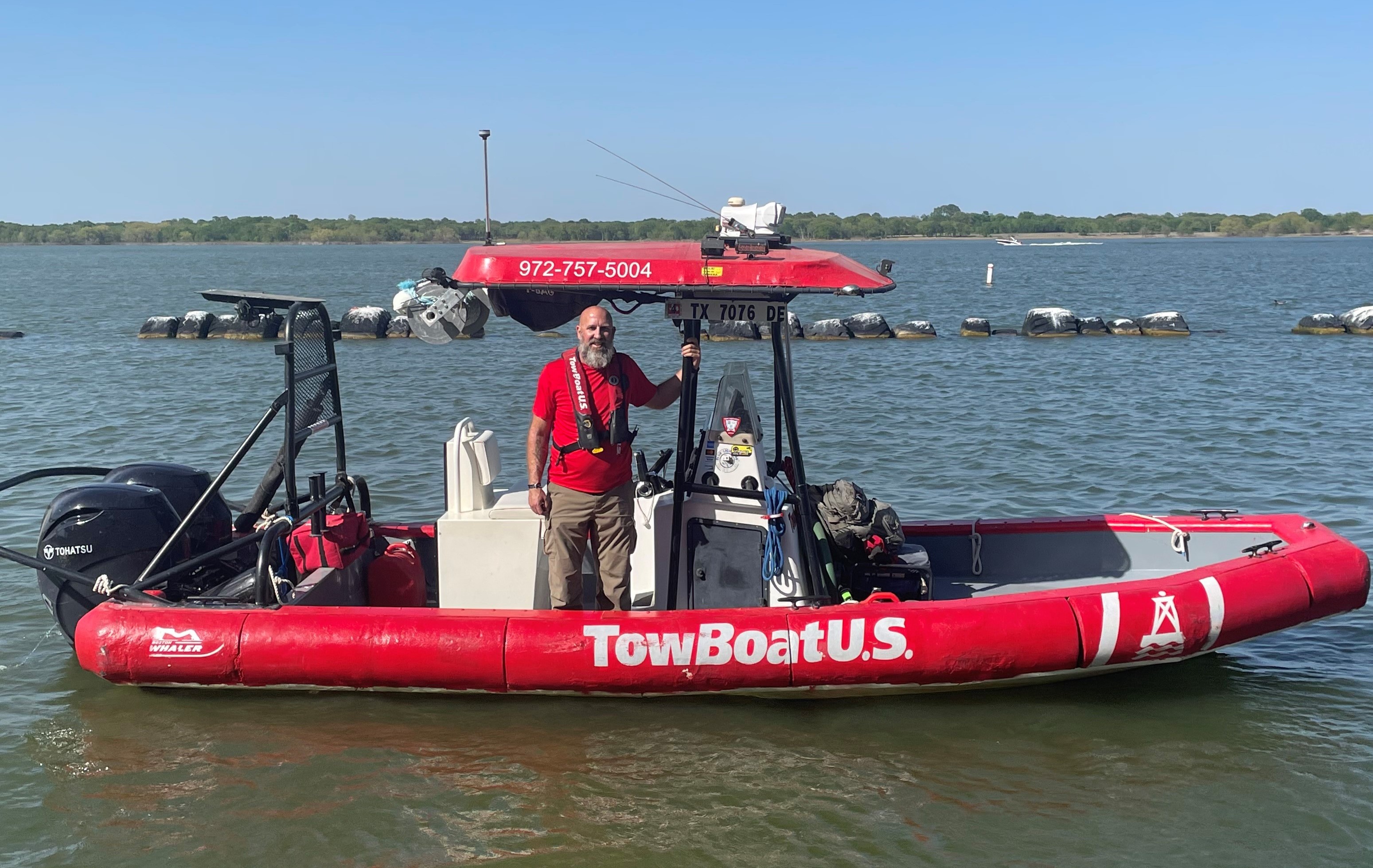 Capt. Jeremy Carter aboard TowBoatUS Lake Grapevine’s response vessel.